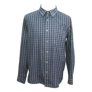 American Outback Shirt Mens Medium Blue Check Vented Button Front Long Sleeve